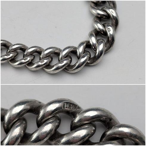 約1917年英國古董純銀阿爾伯特鏈,重64克,配魚形吊墜