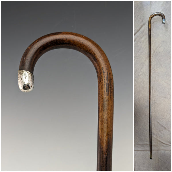 1919 British Antique Lightweight Men's Walking Stick Sterling Silver Decoration Brown Shaft 90cm