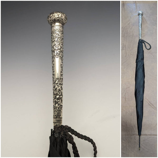 20 世紀初英國古董紳士 Buanbrella 黑色純銀雕刻手柄 93 厘米