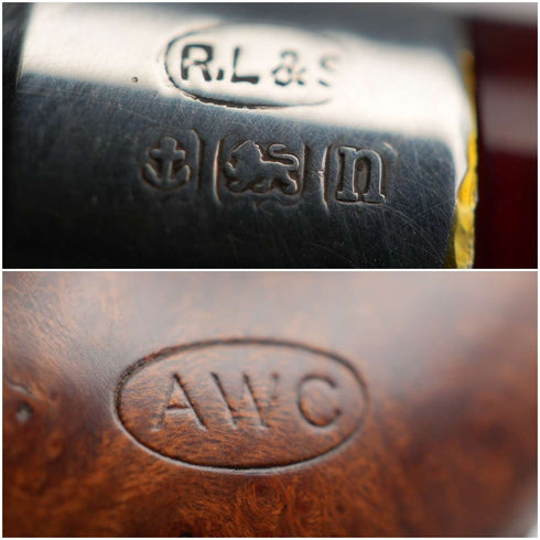 1912 British Antique AWC Smoking Pipe with Sterling Silver Decoration in Case