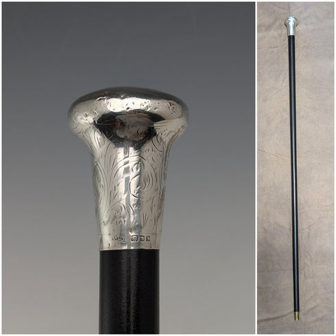【取置中】1907年 英国アンティーク 紳士用 純銀製 丸ハンドル ステッキ 杖 92cm