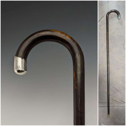 1931 British Vintage Men's Cane, Sterling Silver Decoration, Brown Shaft, 92cm