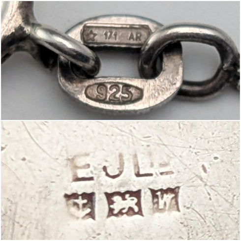 英国ヴィンテージ 純銀製 オーバル型ロケットペンダント 純銀ネックレス付き 計12.8g Excalibur