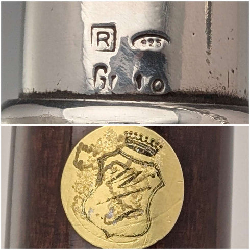 義大利復古棕色桿身純銀馬頭形手柄手杖,95厘米