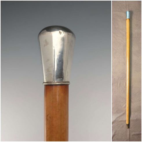 Antique Malacca Shaft Sterling Silver Rondelle Handle Walking Stick 87cm