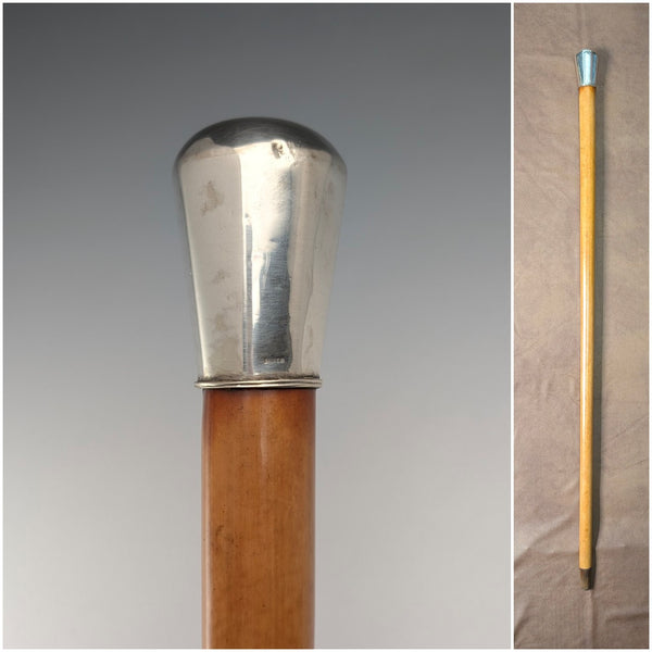 Antique Malacca Shaft Sterling Silver Rondelle Handle Walking Stick 87cm