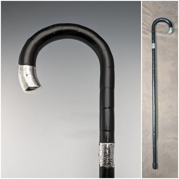 1911年 英国アンティーク 紳士用ステッキ 純銀装飾 ブラックシャフト 85cm Henry Tracy Sons
