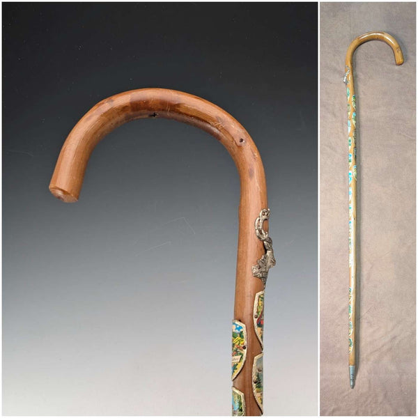 Vintage European Tour Bent Handle Tourist Walking Stick Tan Shaft 90cm