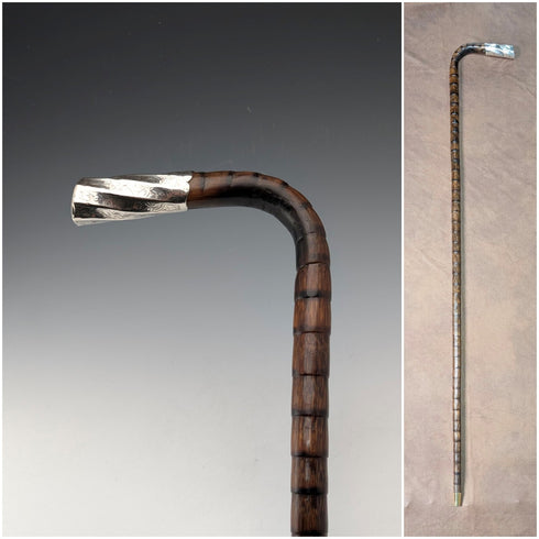 1906 年英國古董棕色手柄 L 型手柄純銀裝飾手杖 92 公分 Thomas Davis