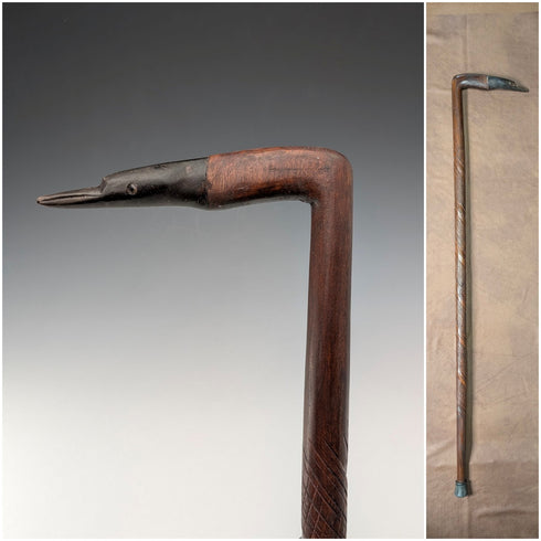 復古雕花棕色杖身蒼鷺頭手柄手杖,91厘米