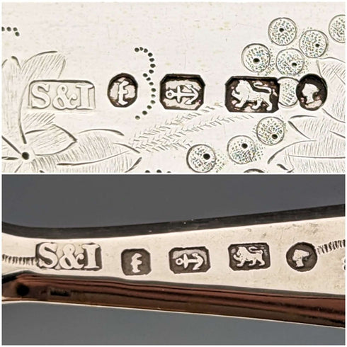 1880 年英國古董雕刻白色珍珠手柄甜點餐具 3 副套裝斯托克斯和愛爾蘭