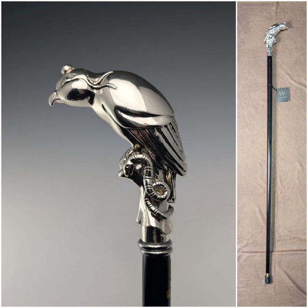 【新品】イタリア製 純銀製 ファルコンハンドル シャフト ステッキ 杖 97cm
