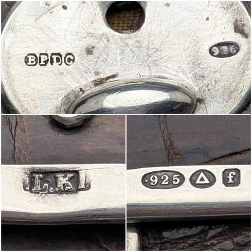 1905 年英國古董純銀鑲嵌棕色皮革手提包式皮夾,由 Ludwig Krumm 設計