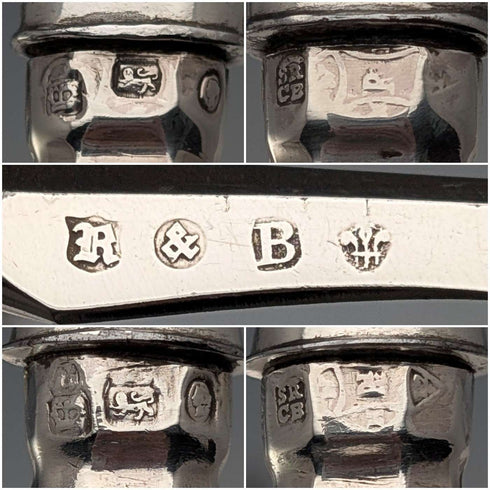 約1867年英國羅伯茲和貝爾克公司出品的古董純銀柄餐具(6對)。