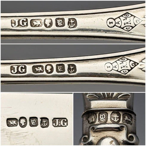 1847年 英国アンティーク 純銀製クリスニングカトラリーセット 計113g ケース入 JG