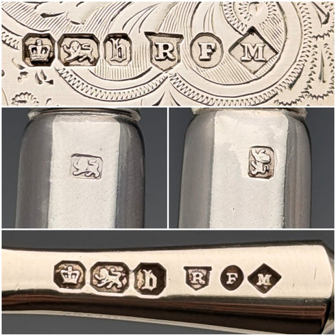 1894年 英国アンティーク 総純銀製 フルーツカトラリーセット 12ペア 計783g R F Mosley 木箱入り