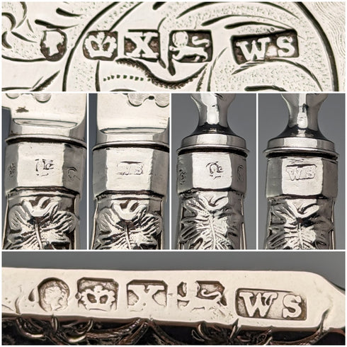 1842年 英国アンティーク 総純銀製 フルーツカトラリーセット 6ペア 計561g William Sansom 木箱入り