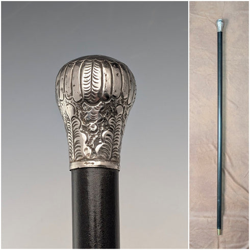 約 1900 年古董黑桿純銀圓柄手杖 88 厘米