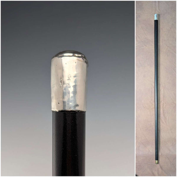 1897年 英国アンティーク ブラックシャフト 純銀製ロンデルハンドル ステッキ 90cm GL&Co