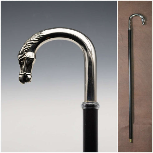 British Vintage Black Shaft Horsehead Handle Walking Stick Cane 88cm