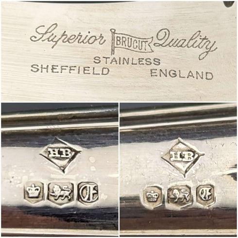 1973 British Vintage Sterling Silver Handle Steak Cutlery 6 Pair Set Boxed Harrison Brothers