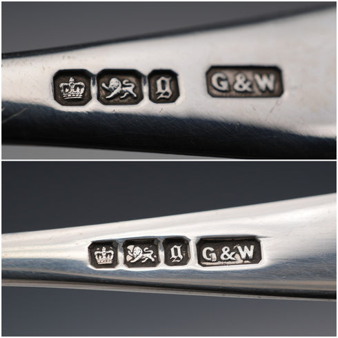 1899 Antique British Sterling Silver Tea Spoons (3) & Sugar Tongs Set, Total 76g by Gilmour&Watson