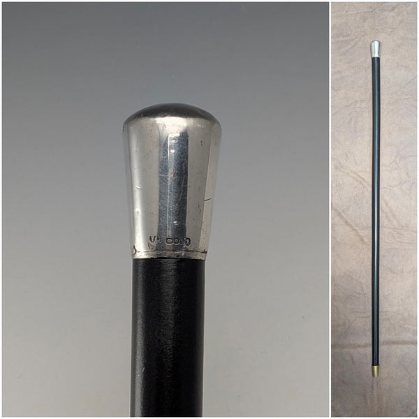 1953年 英国ヴィンテージ ブラックシャフト 純銀製ロンデルハンドル ステッキ 81cm