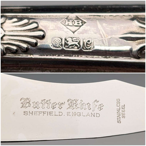 1977 年英國復古純銀手柄黃油刀哈里森兄弟紙盒