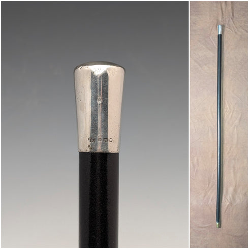 1929年 英國老件 黑木純銀握把手杖 89公分