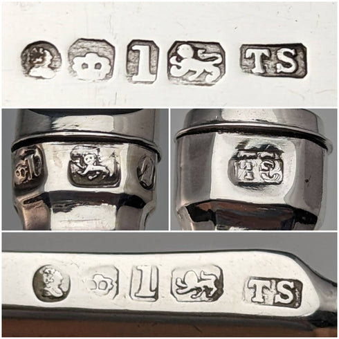 1833年 英国アンティーク 純銀製 デザートカトラリー 5ペアセット 計383g トレー入 Thomas Samson