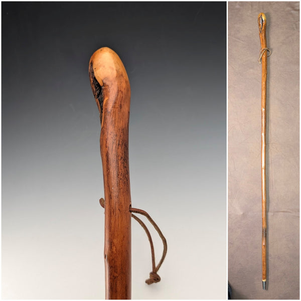 復古天然木質登山杖,配皮帶,124厘米