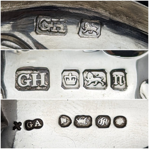 1905 年英國古董純銀和藍草芥末鍋和勺子哈里森兄弟