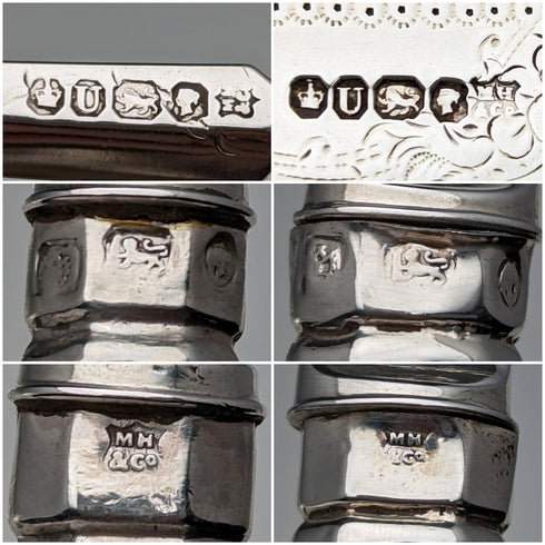 1862年 英国アンティーク 総純銀製 デザートカトラリー 3ペアセット 計233g Martin & Hall トレー入り