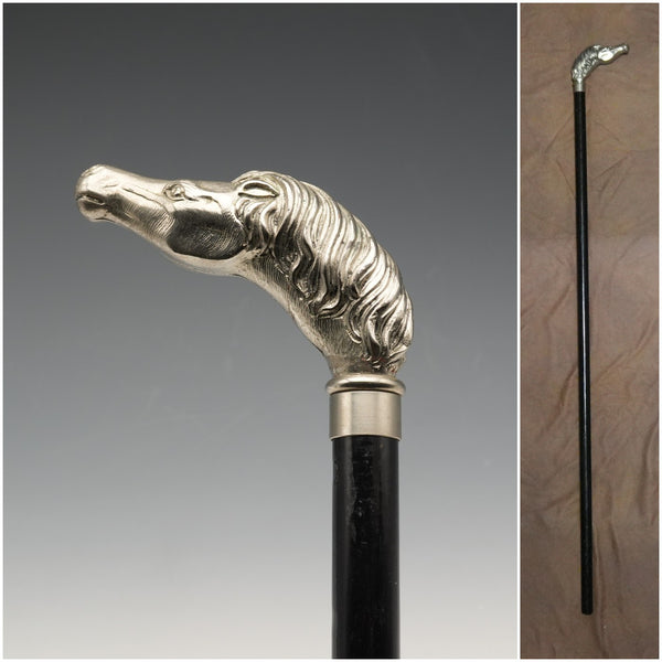 Vintage Black Shaft Horsehead Handle Walking Stick Cane 90cm