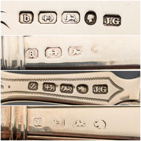 1870年頃 英国アンティーク 総純銀製 フィッシュカトラリー6ペアセット 計624g John Gilbert