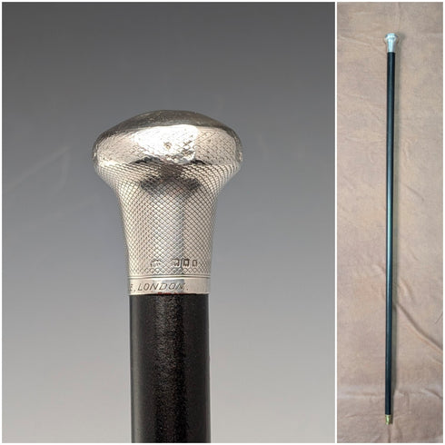1921 年 Rikuni 古董黑桿純銀圓柄手杖 91 厘米