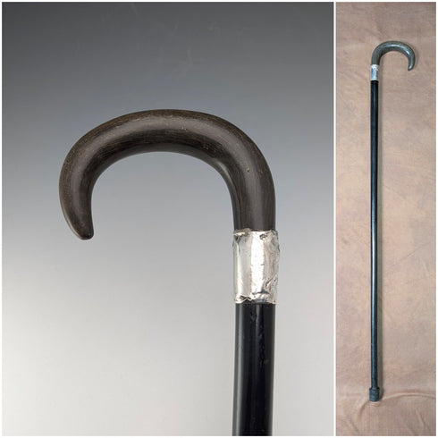 1902年英國古董黑軸牛角柄純銀裝飾手杖,長90厘米