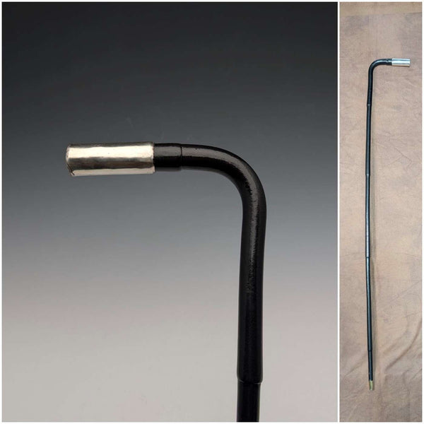 1899 British Antique Black Shaft L-Handle Sterling Silver Decorated Lightweight Walking Stick, 90cm