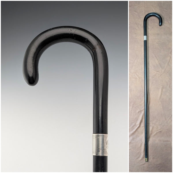 1937 年英國復古男士彎柄純銀裝飾手杖 93 公分 Kendall&Sons