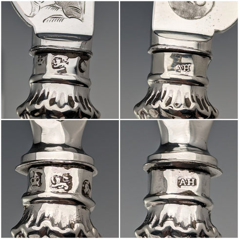 約 1830 年英國古董純銀手柄 6 雙水果餐具 包括 Aaron Hadfield 托盤