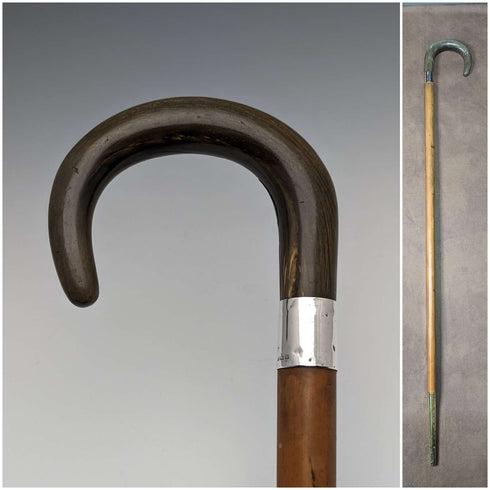 Bastón de caballero vintage británico de 1932, mango curvado de cuerno, 86 cm