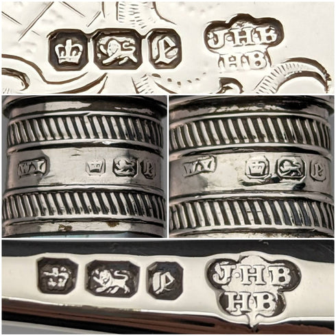 1897 年英國古董白色珍珠貝柄純銀刀片餐具 6 對盒裝 J Barraclough