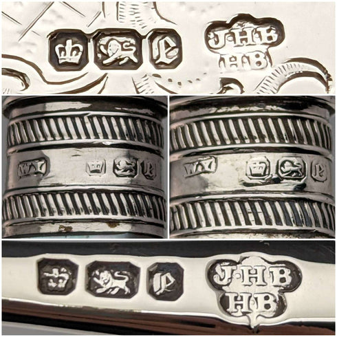 1897 年英國古董白色珍珠貝柄純銀刀片餐具 6 對盒裝 J Barraclough