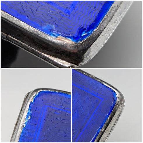1936年 英国ヴィンテージ 純銀ギョーシェエナメル シガレットケース 95g John William Barrett