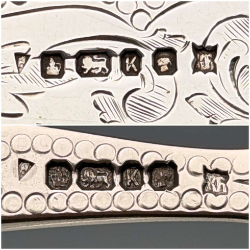 1877 British antique white mother-of-pearl handle, pure silver blade fish cutlery, 2 pairs, William Hutton & Sons