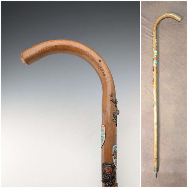 Vintage European Tourist Walking Stick Tan Shaft 95cm