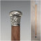 1909 British antique brown shaft engraved sterling silver walking stick with rondelle handle, 88cm