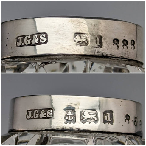 1903 年英國古董切割玻璃刀架一對純銀裝飾 J Gilbert