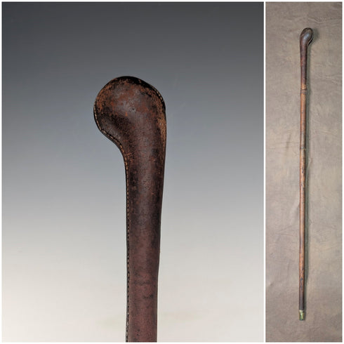 英国アンティーク 革張りブラウンシャフト ノブハンドル ステッキ 杖 89cm