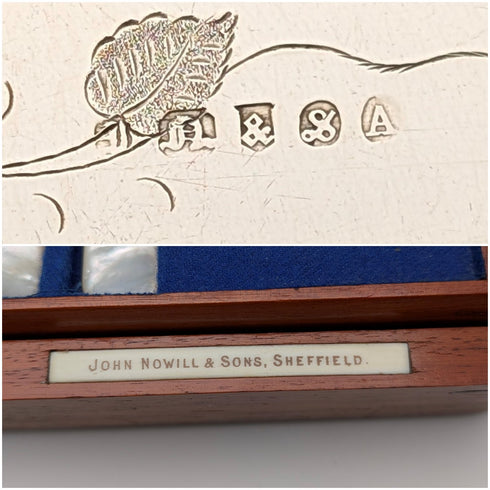 英國古董珍珠母貝甜點餐具,12對,木盒裝,John Nowill & Son 出品